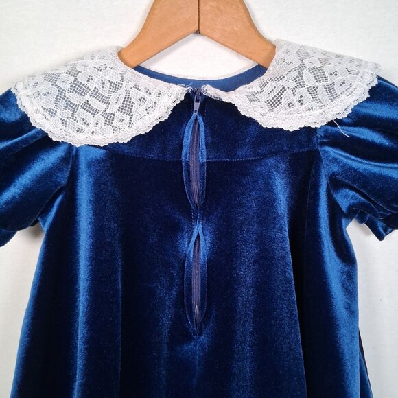 Vintage The Little Trotter Dress Size 4 Royal Blue Velour Lace Collar Party - Picture 4 of 16